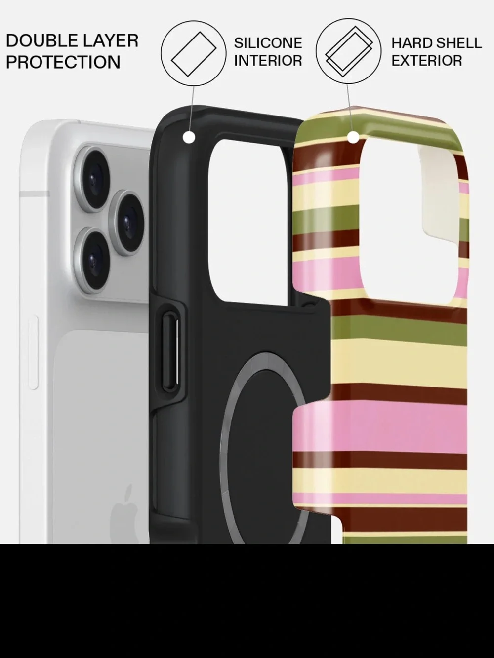 New NWT BURGA  Pink & Green Striped Protective Phone Case Rio - iPhone 17Pro max